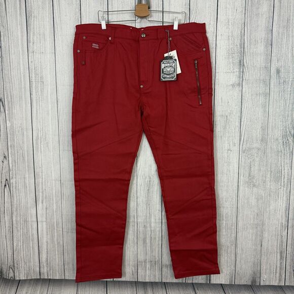 NWT Born Fly Men's 42x32 Red Zipper Pockets Cotton Stretch Straight Leg Jeans - Picture 1 of 8